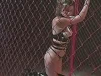 Dominatrix chains and pinches slave