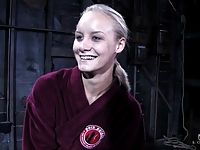 Leah Wilde gets gagged and fucked in strict leather bondage