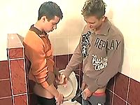 Young gay sucks hard cock in closet